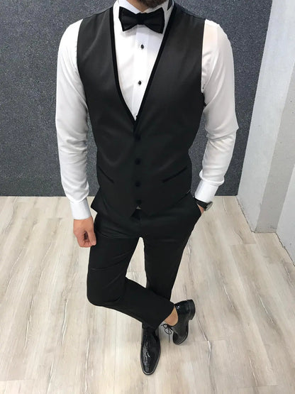 Infinite Royal Black Velvet Tuxedo – Luxurious Slim Fit for Formal Occasions - BRABION