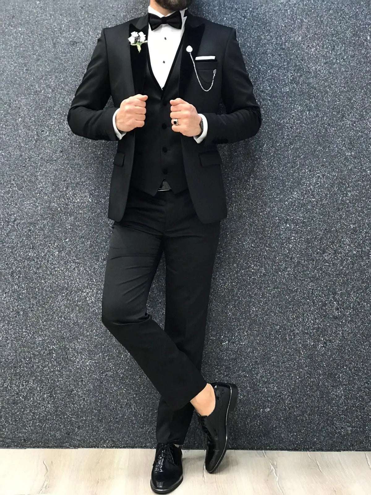 Infinite Royal Black Velvet Tuxedo – Luxurious Slim Fit for Formal Occasions - BRABION