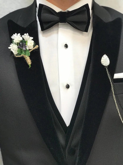 Infinite Royal Black Velvet Tuxedo – Luxurious Slim Fit for Formal Occasions - BRABION