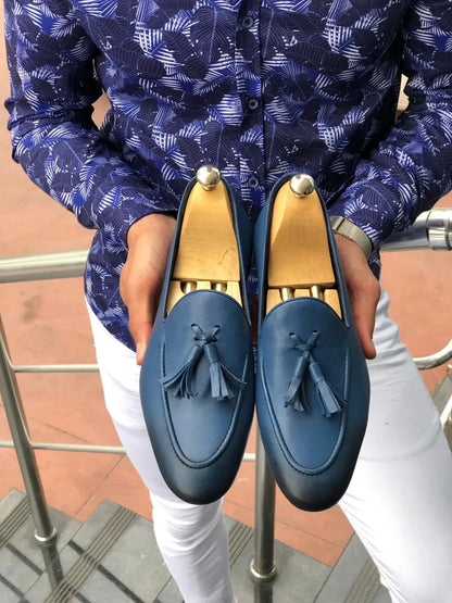 Blake Blue Comfy Leather Loafers - BRABION