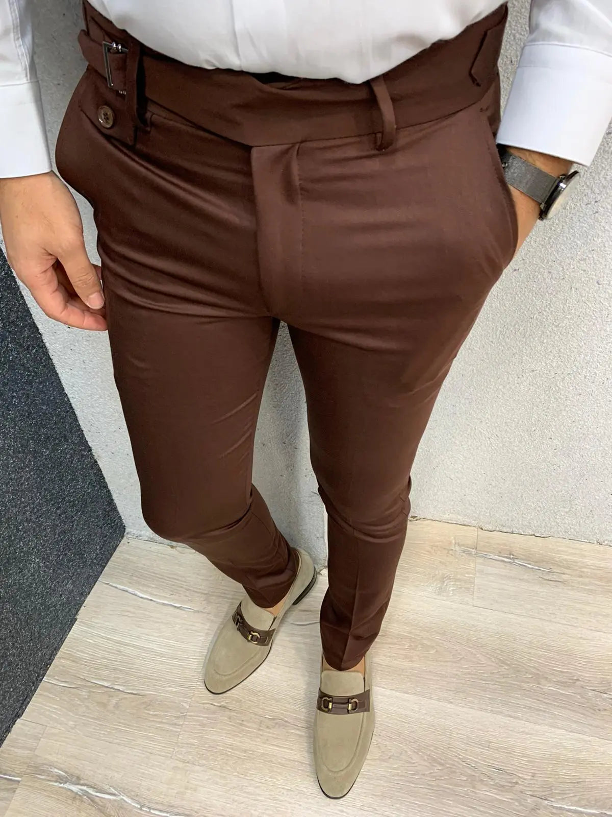 Kingston Brown Slim Pants - Versatile Elegance for Any Occasion - BRABION