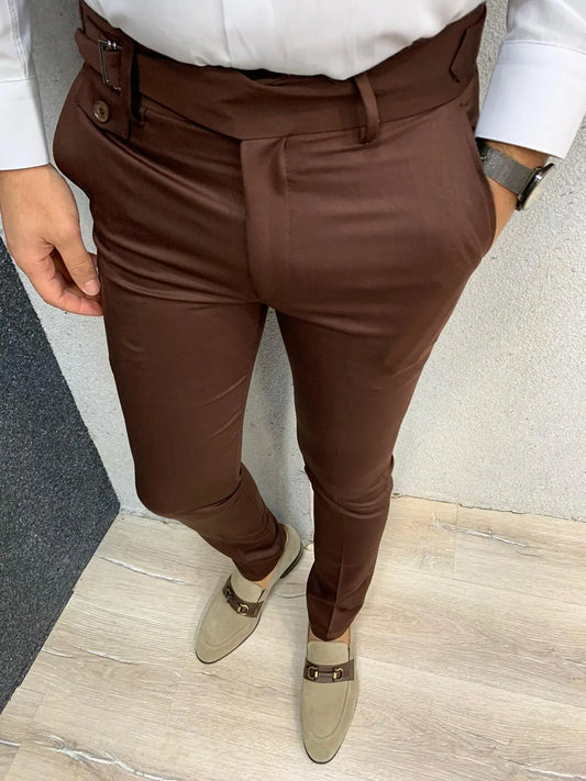Kingston Brown Slim Pants - Versatile Elegance for Any Occasion - BRABION